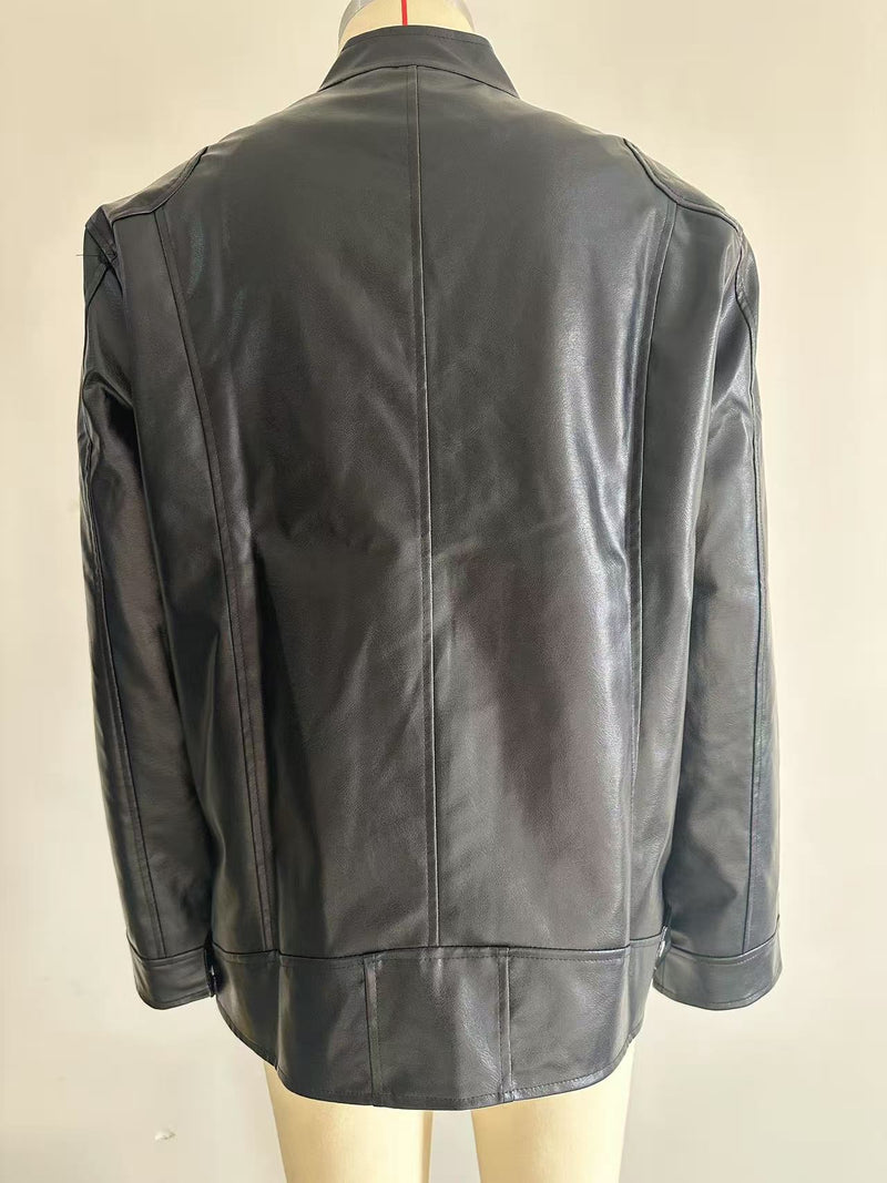 Men's Stand-up Collar Leather Jacket Business Casual Jacket